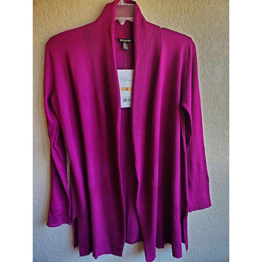By Design Open Front Cardigan Long Sleeve Minimalist Office Career Magenta S